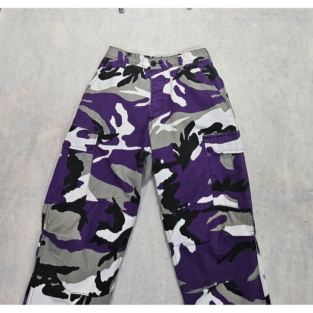 Rothco Cargo Pants Women Small 27 X 30 Purple Camo parachute Vtg Y2K 90s Baggie - Picture 5 of 12